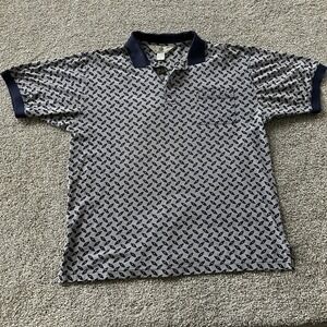 Pro Celebrity Polo Shirt Mens XL Blue Geometric Knit Short Sleeve Pocket Casual